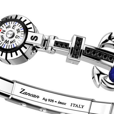 Bracciale Zancan in kevlar con ancora in argento, pietre e bussola.