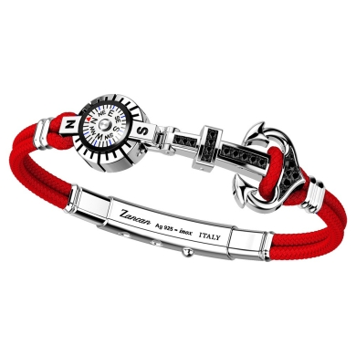 Bracciale Zancan in kevlar con ancora in argento, pietre e bussola.