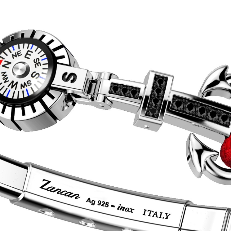 Zancan kevlar bracelet with silver anchor, stones and compass.