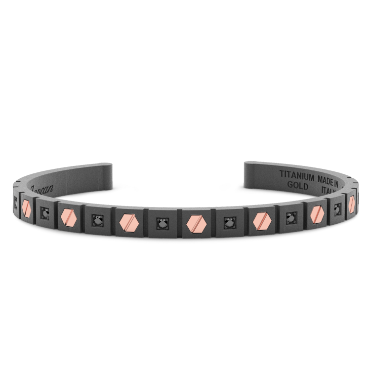 Pulsera Zancan de oro de 18 quilates, titanio y diamantes negros