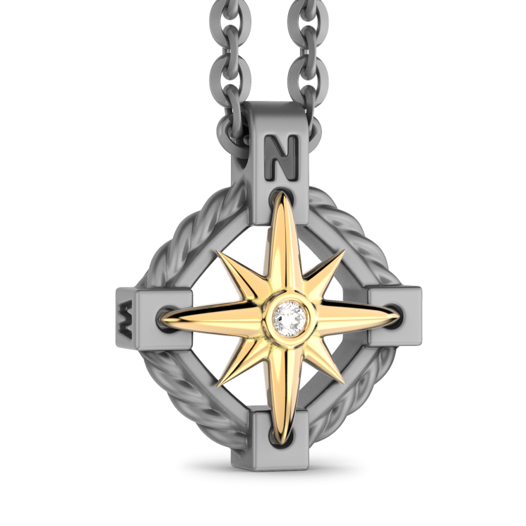 Zancan Necklace in Titanium and 18k Gold with Wind Rose and Diamond | Eternity Titanium Collectio