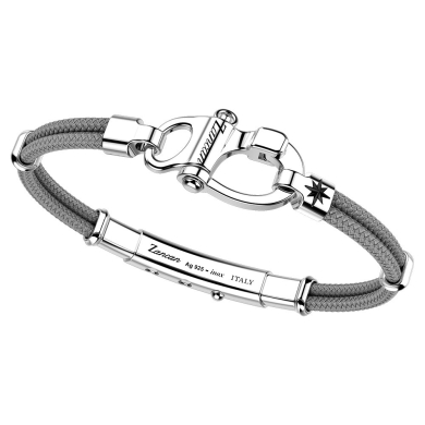 Zancan-Armband aus Kevlar mit Schäkel aus Silber.