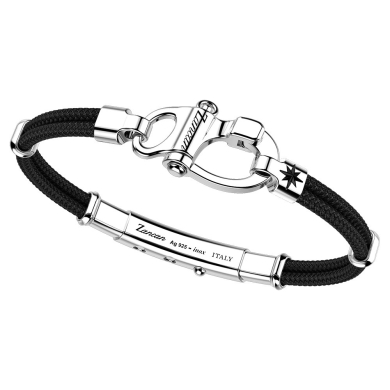Zancan-Armband aus Kevlar mit Schäkel aus Silber.