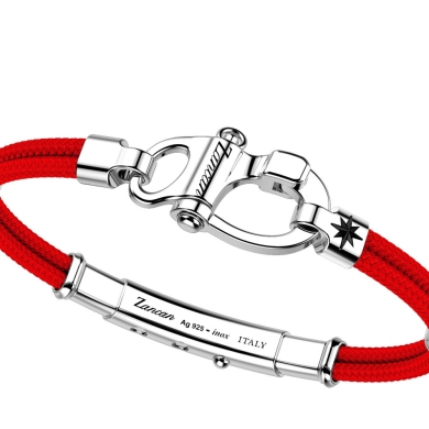 Zancan-Armband aus Kevlar mit Schäkel aus Silber.
