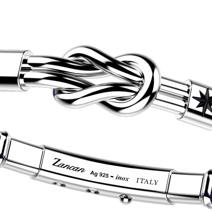 Zancan-Armband aus Kevlar mit Flachknoten aus Silber.