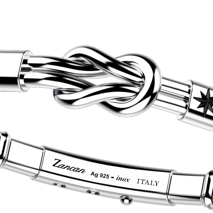 Zancan-Armband aus Kevlar mit Flachknoten aus Silber.