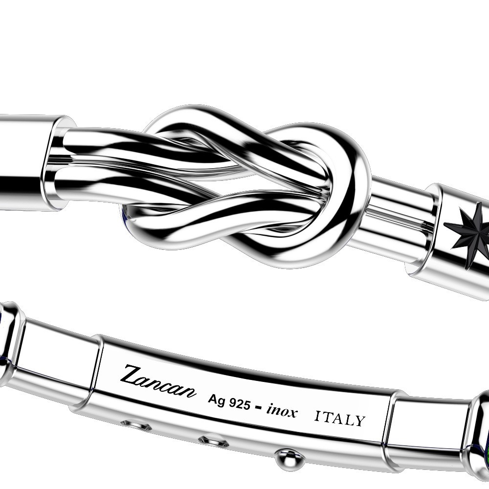 Zancan-Armband aus Kevlar mit Flachknoten aus Silber.