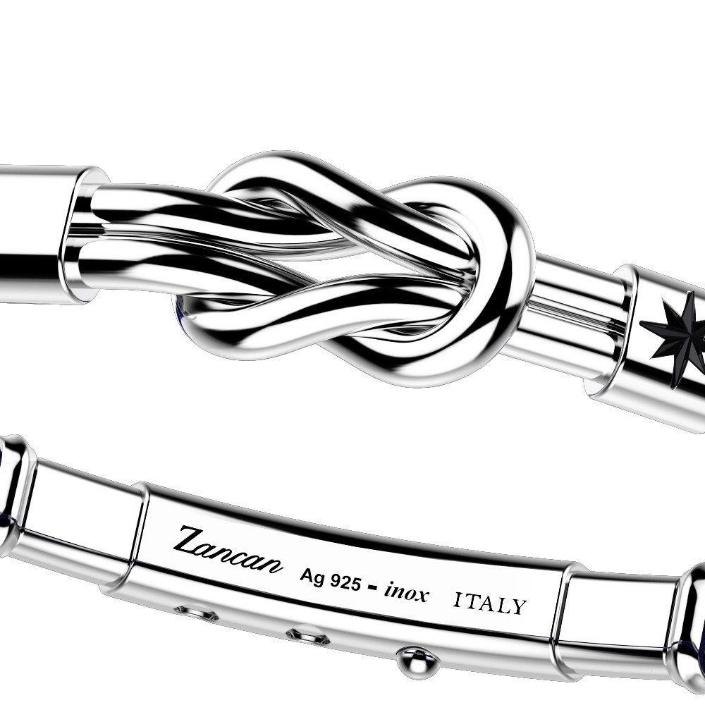 Zancan-Armband aus Kevlar mit Flachknoten aus Silber.