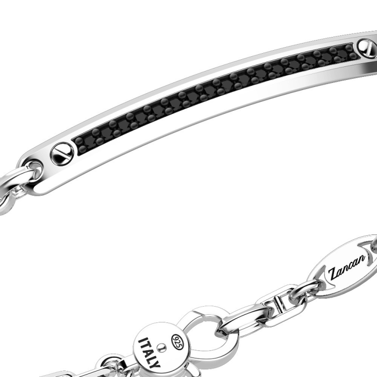 Zancan-Armband aus Silber mit Plakette, Ankern und schwarzen Edelsteinen.