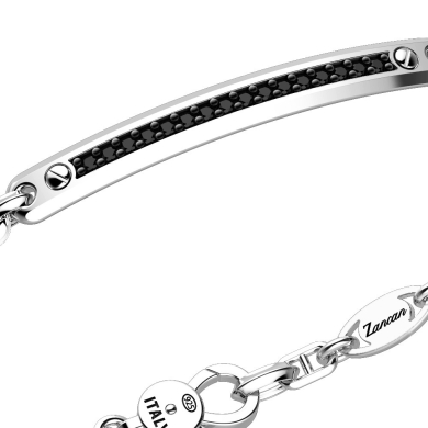 Zancan silver bracelet with tag and black stones.