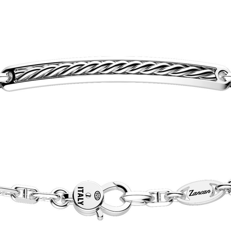 Pulsera Zancan de plata con placa.