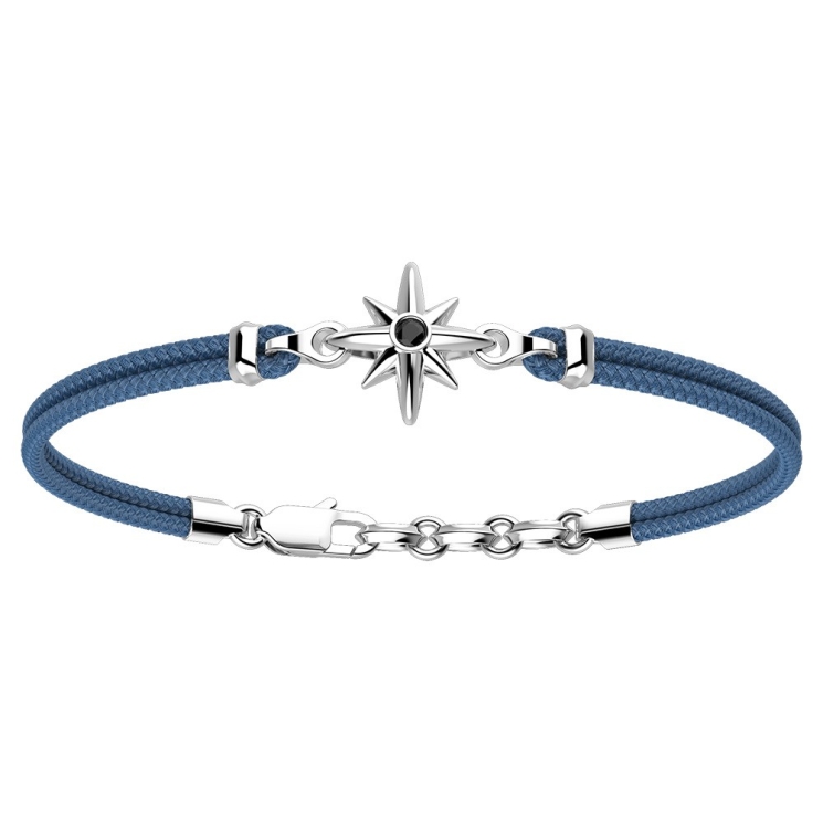 Zancan-Armband aus Kevlar mit Windrose aus Silber.