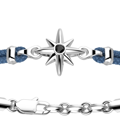 Zancan-Armband aus Kevlar mit Windrose aus Silber.