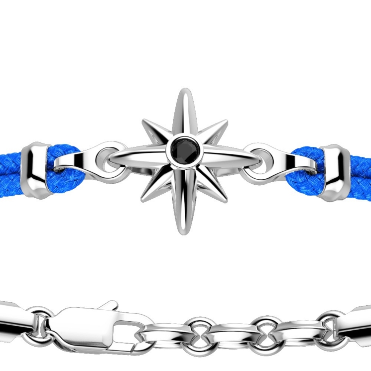 Zancan kevlar bracelet with silver wind rose.