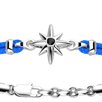 Zancan-Armband aus Kevlar mit Windrose aus Silber.