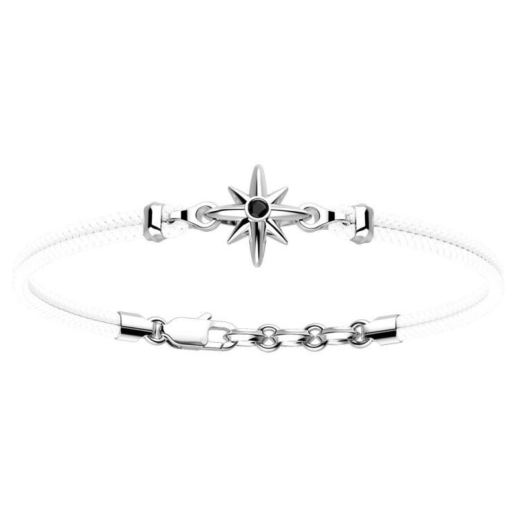 Zancan-Armband aus Kevlar mit Windrose aus Silber.