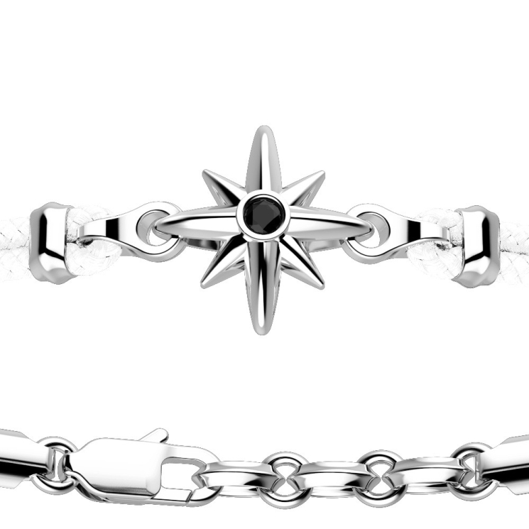 Pulsera Zancan de kevlar con rosa de los vientos de plata.