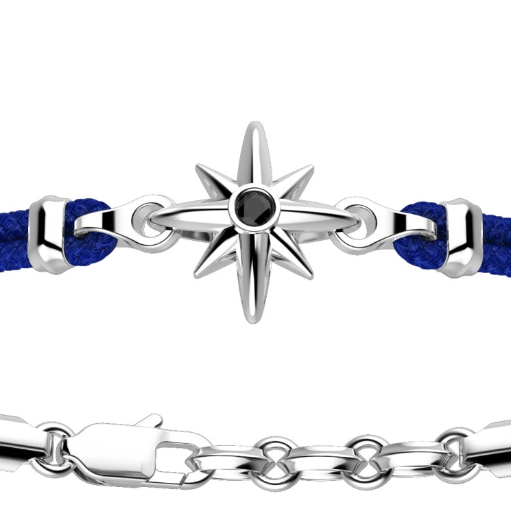Bracciale Zancan in kevlar con rosa dei venti in argento.