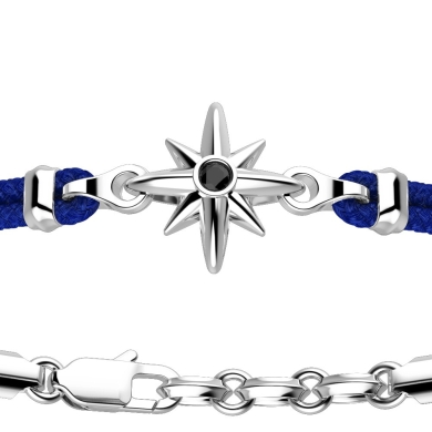 Zancan-Armband aus Kevlar mit Windrose aus Silber.