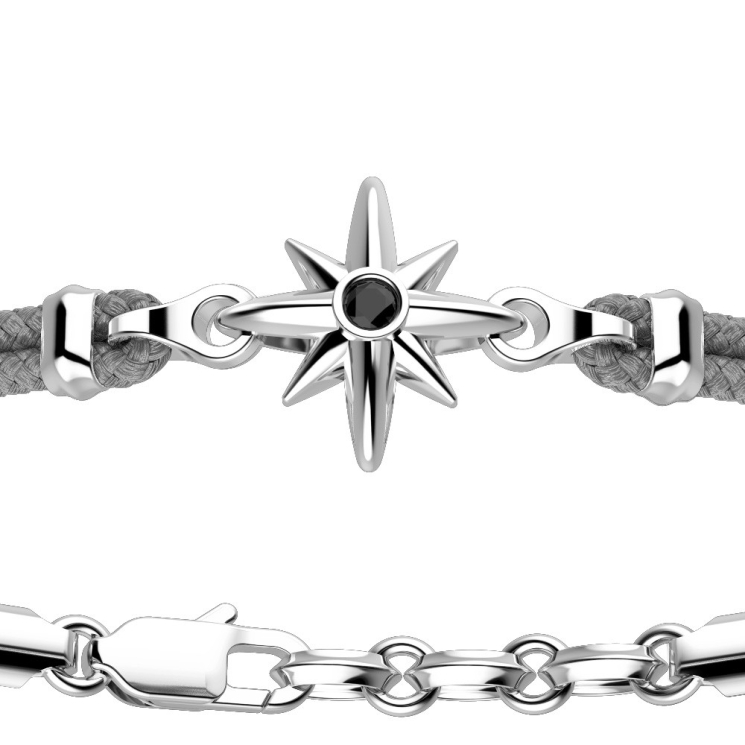 Zancan kevlar bracelet with silver wind rose.