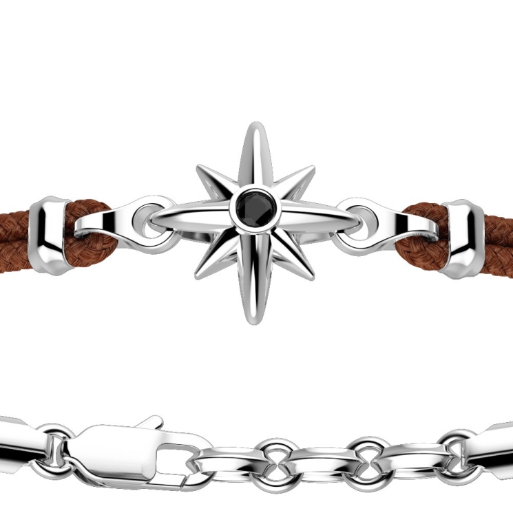 Zancan-Armband aus Kevlar mit Windrose aus Silber.