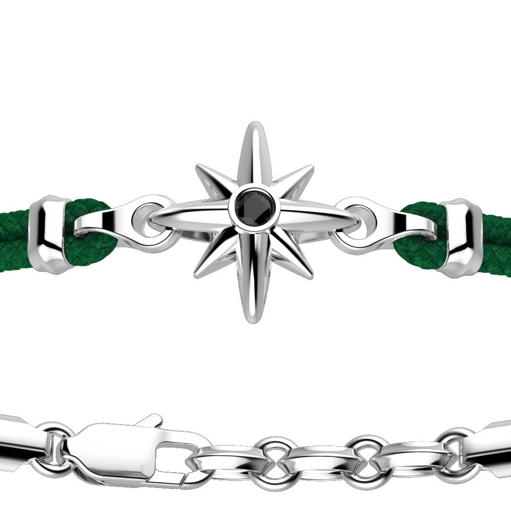 Zancan kevlar bracelet with silver wind rose.