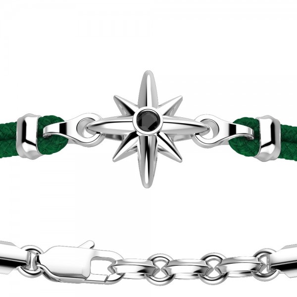 Zancan-Armband aus Kevlar mit Windrose aus Silber.
