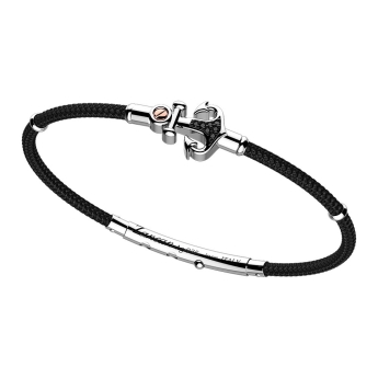 Zancan kevlar bracelet with silver anchor and black stones.