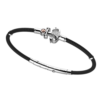 Zancan kevlar bracelet with silver anchor and white stones.
