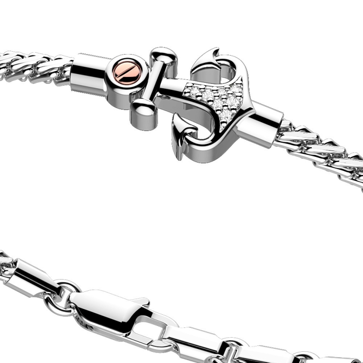 Zancan-Armband aus Silber mit Anker und weißen Edelsteinen.