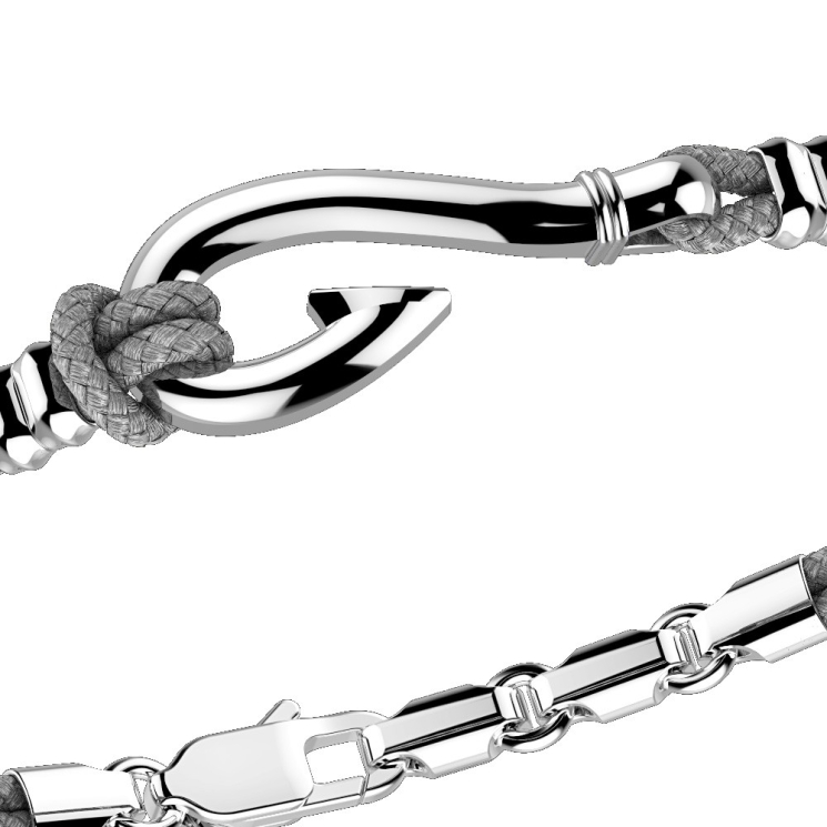 Zancan-Armband aus Kevlar mit Angelhaken aus Silber.