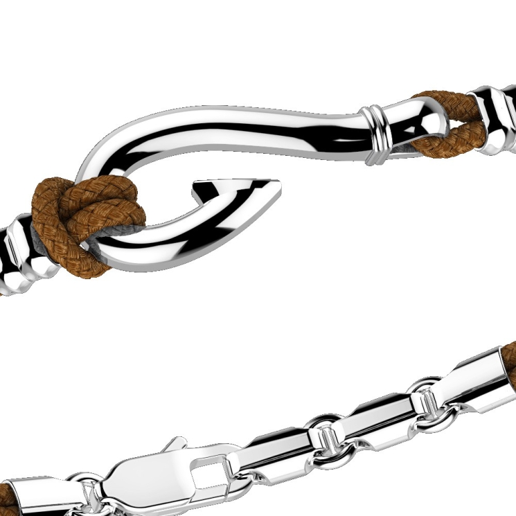 Zancan-Armband aus Kevlar mit Angelhaken aus Silber.