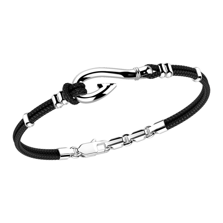 Zancan-Armband aus Kevlar mit Angelhaken aus Silber.