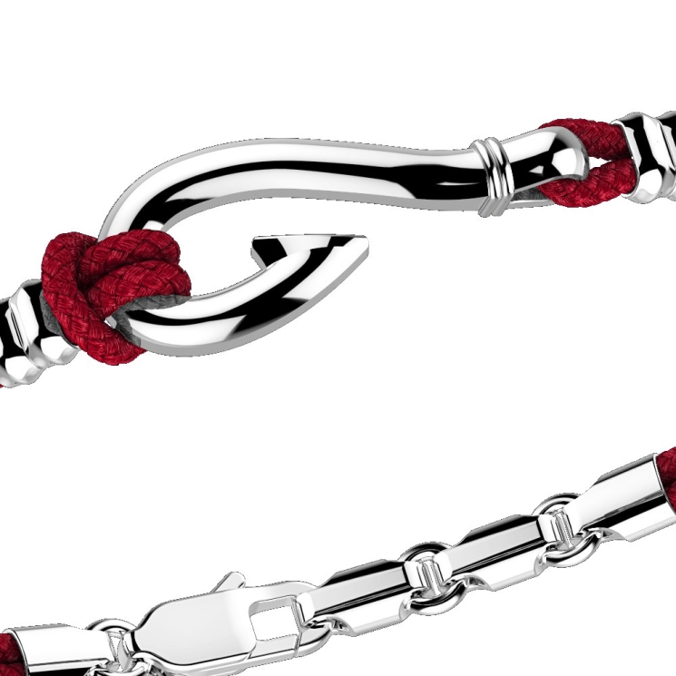 Zancan-Armband aus Kevlar mit Angelhaken aus Silber.
