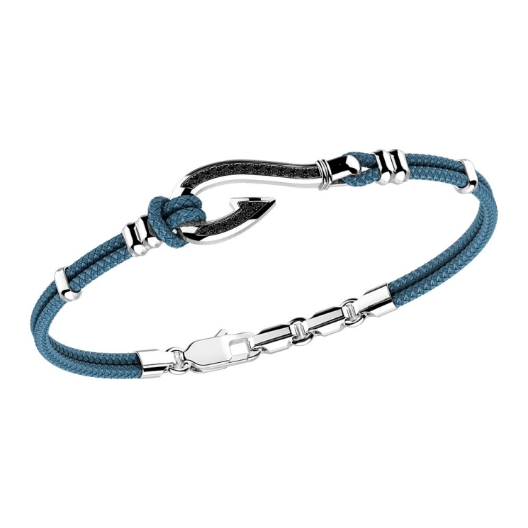 Bracciale Zancan in kevlar con amo in argento e pietre nere.