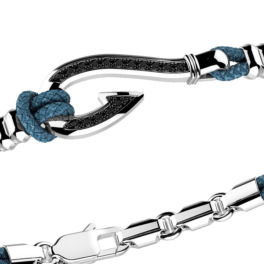 Bracciale Zancan in kevlar con amo in argento e pietre nere.