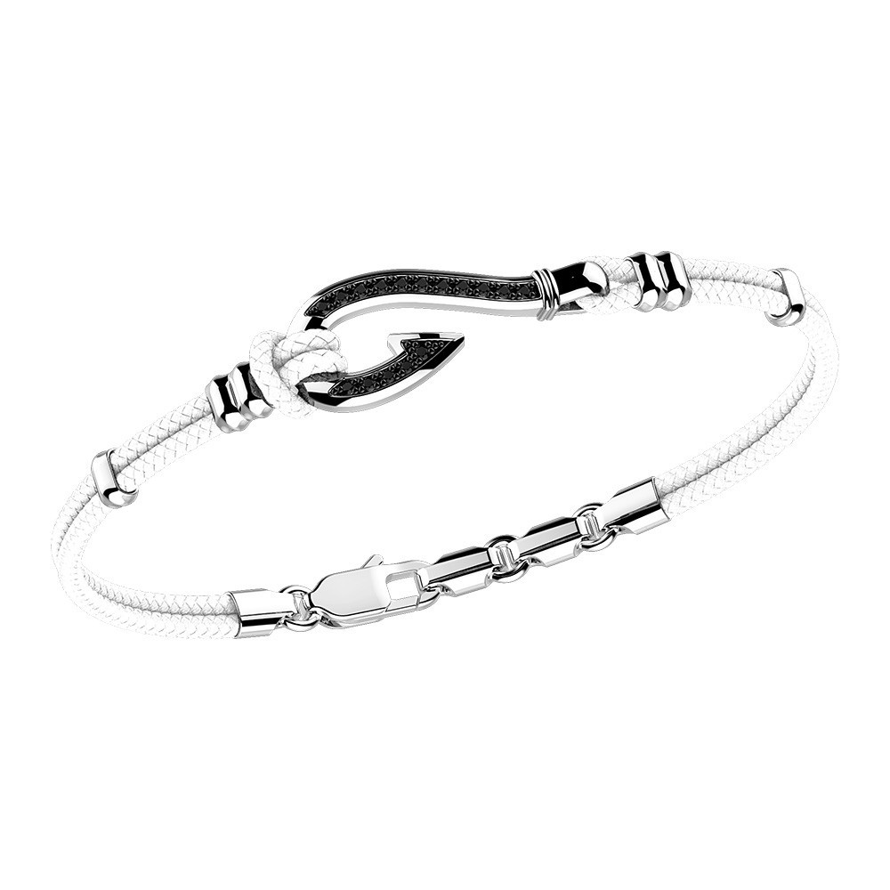 Bracciale Zancan in kevlar con amo in argento e pietre nere.