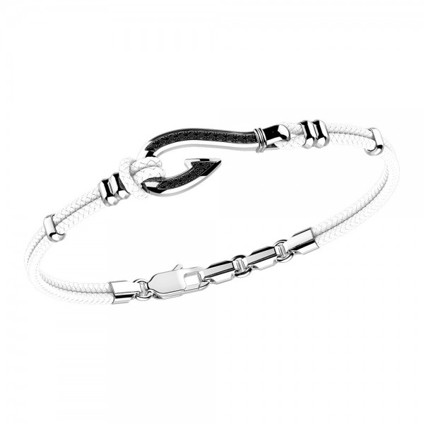 Bracciale Zancan in kevlar con amo in argento e pietre nere.