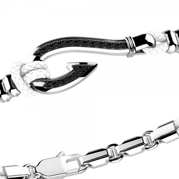 Bracciale Zancan in kevlar con amo in argento e pietre nere.