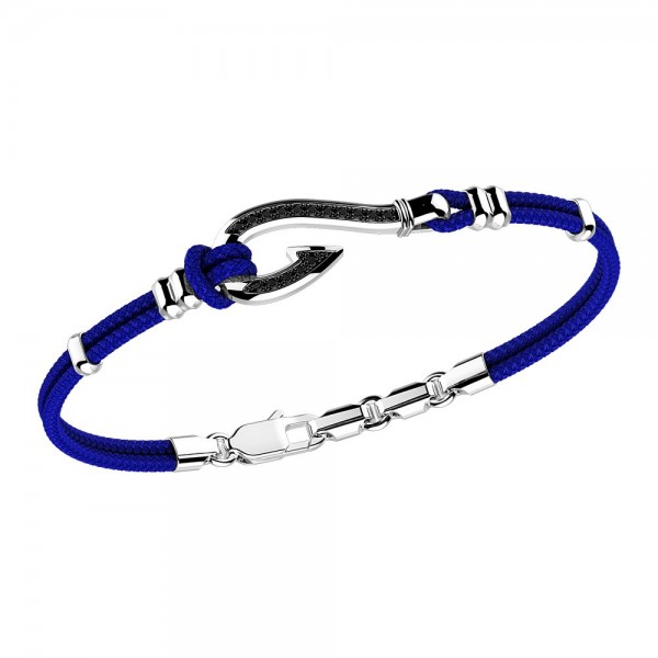 Zancan kevlar bracelet with silver hook and black stones.
