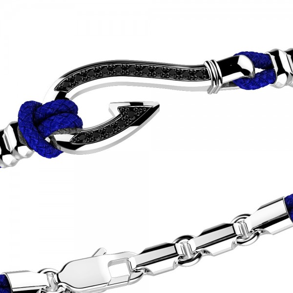 Zancan kevlar bracelet with silver hook and black stones.