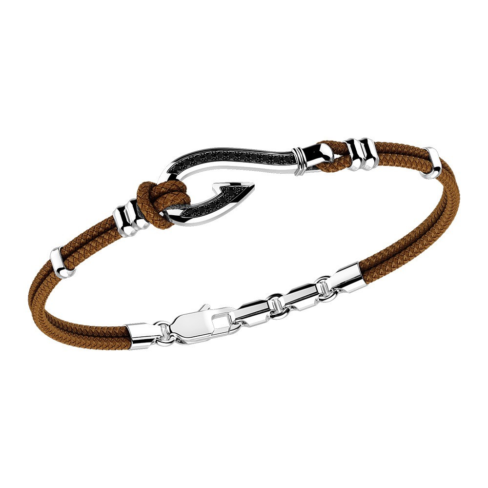Zancan kevlar bracelet with silver hook and black stones.