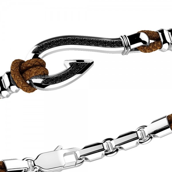 Zancan kevlar bracelet with silver hook and black stones.