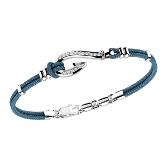 Zancan kevlar bracelet with silver hook and white stones.