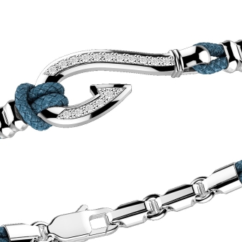 Zancan-Armband aus Kevlar mit Angelhaken aus Silber und weißen Edelsteinen. 2