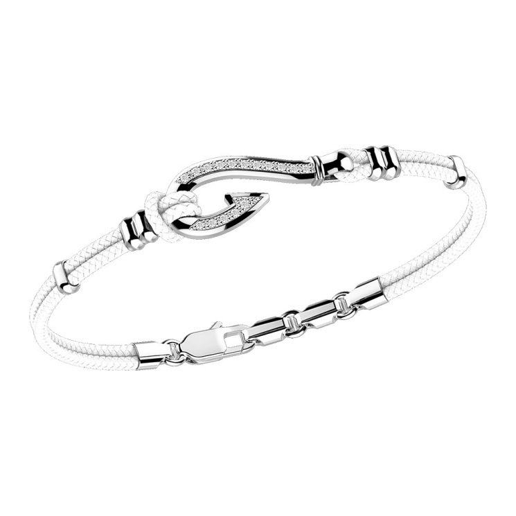 Zancan kevlar bracelet with silver hook and white stones.