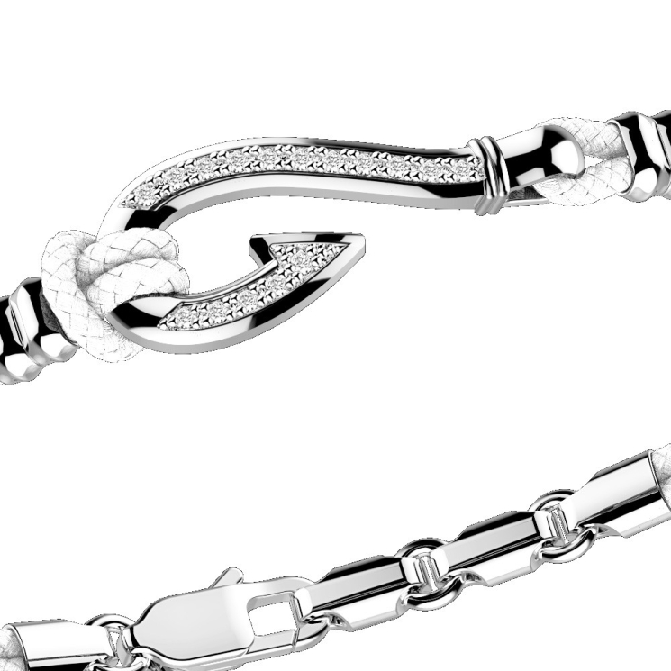 Zancan kevlar bracelet with silver hook and white stones.