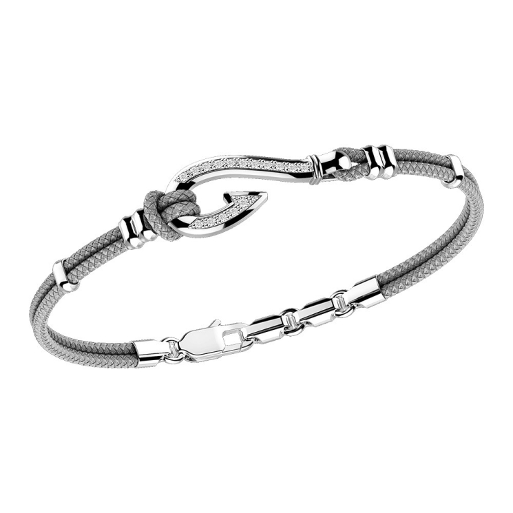 Bracciale Zancan in kevlar con amo in argento e pietre bianche.