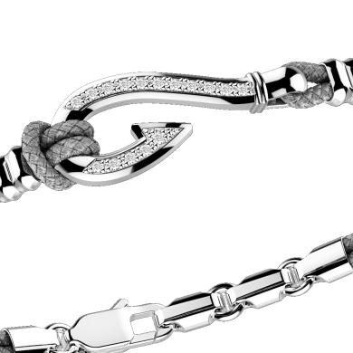 Bracciale Zancan in kevlar con amo in argento e pietre bianche.