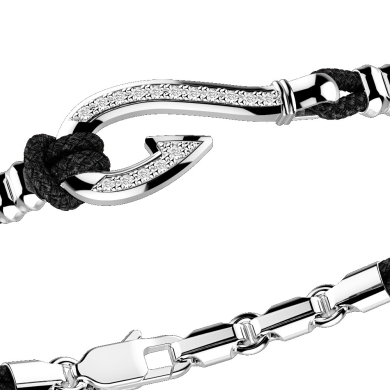 Zancan kevlar bracelet with silver hook and white stones.